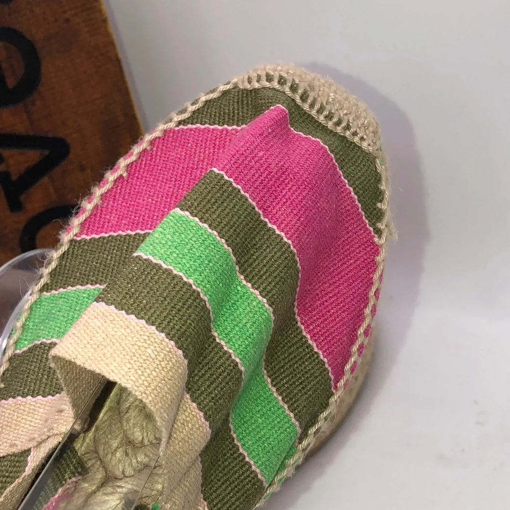 DIEGO Khaki, Pink Stripe Flat Slip On Espadrilles- UK 39/US?? *See Size Chart*